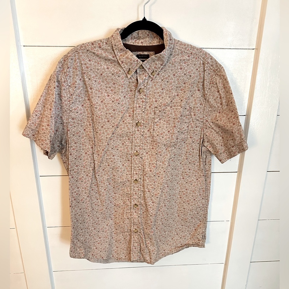 PRANA L Broderick Slim Men organic cotton retro career Short Sleeve casual Shirt - Picture 2 of 12